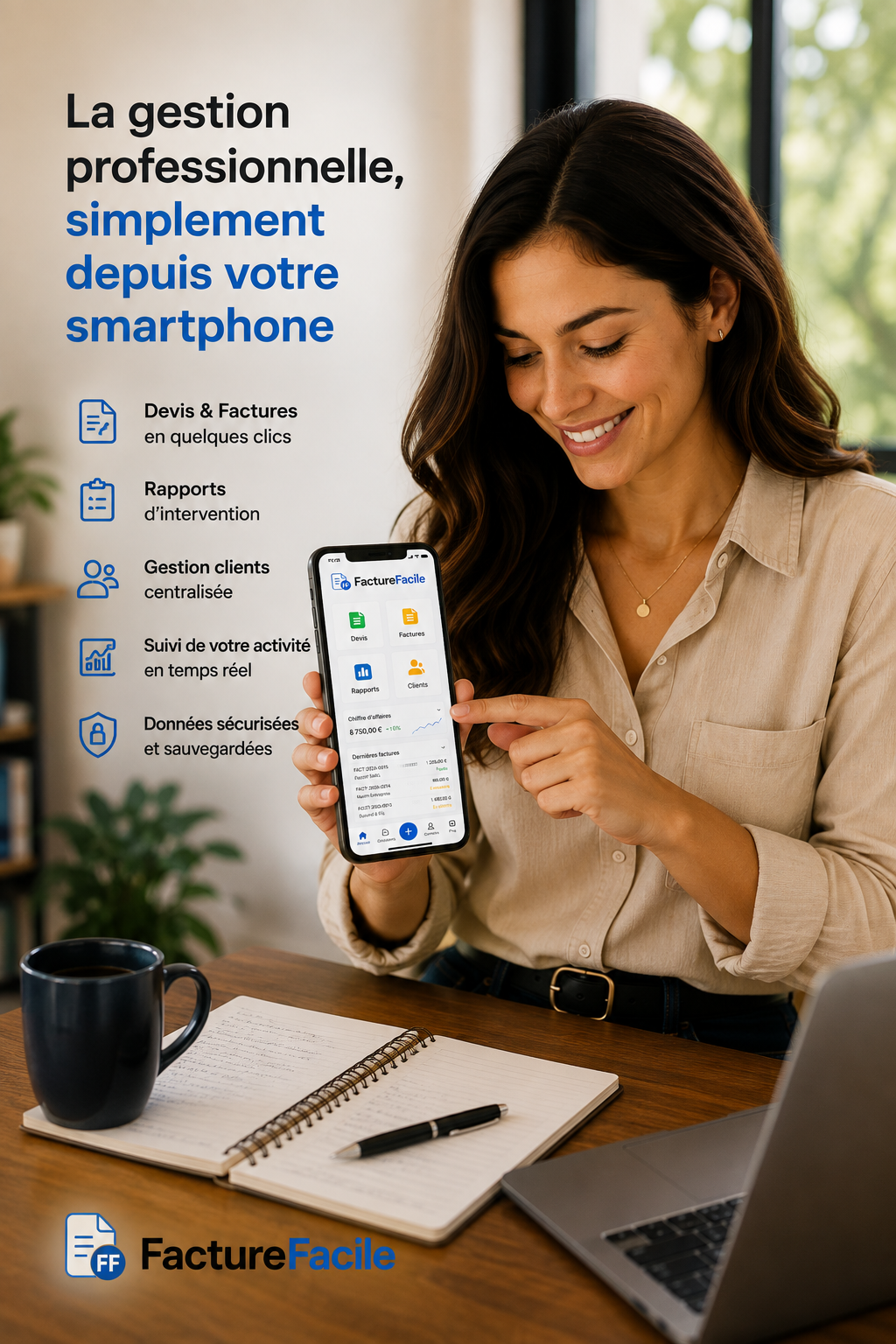 Présentation de la gestion professionnelle avec l’application mobile FactureFacile